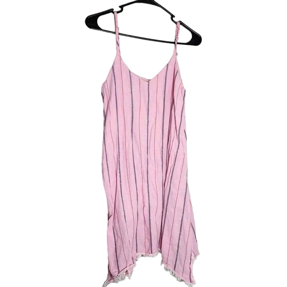 Anthropologie‎ Holding Horses Mini Dress Size Small Pink Metallic Stripe Fringe